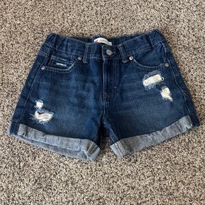 Levi's Dark Blue Distressed Denim Roll-Cuff Shorts